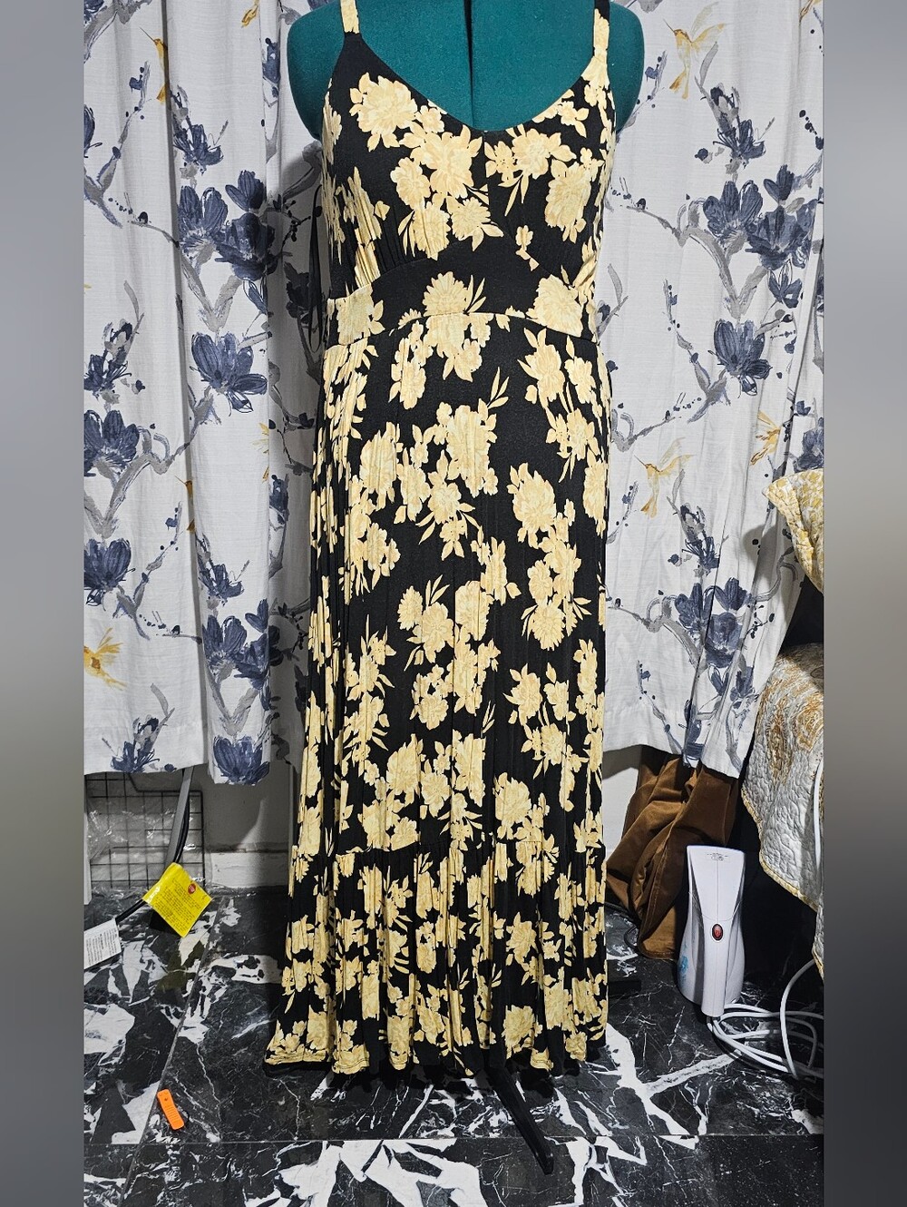 Black & Yellow Floral Maxi Dress